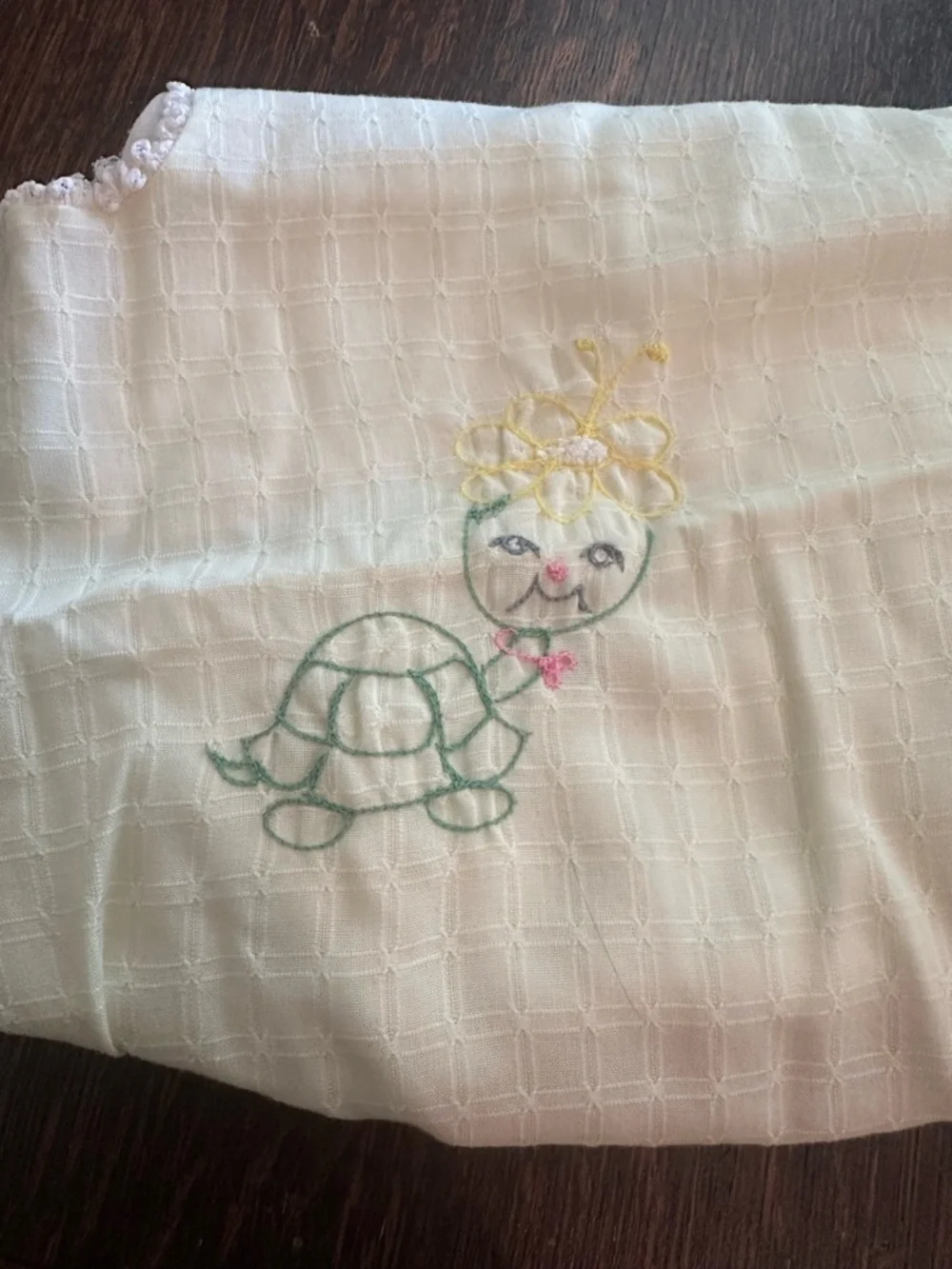 VINTAGE Baby Yellow Embroidered Turtle Romper with Matching White Hat & Bib